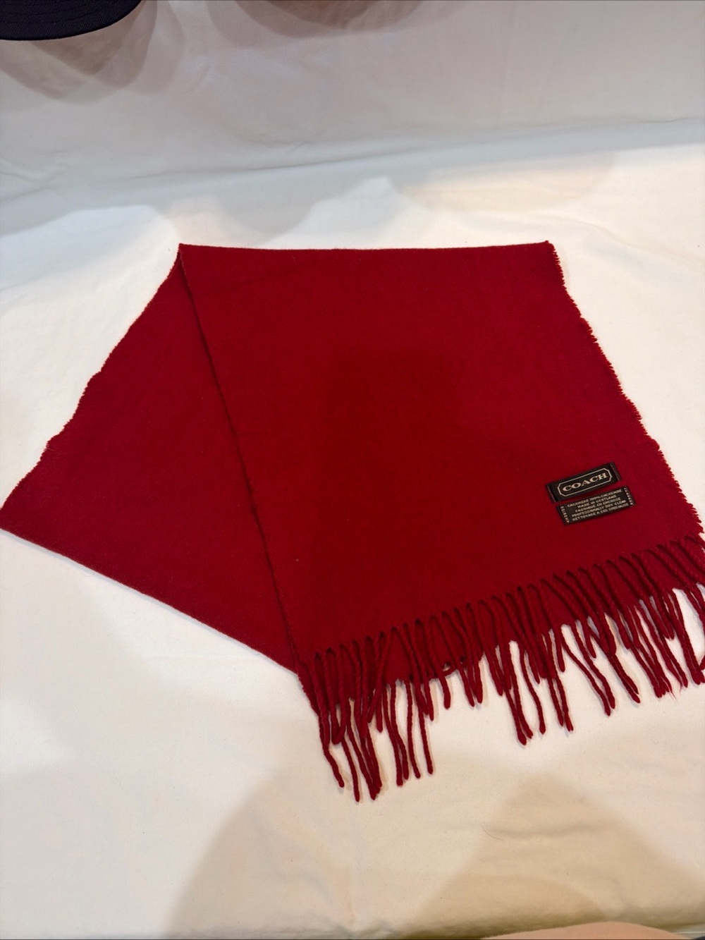 Coach Red Wool Fringe Scarf